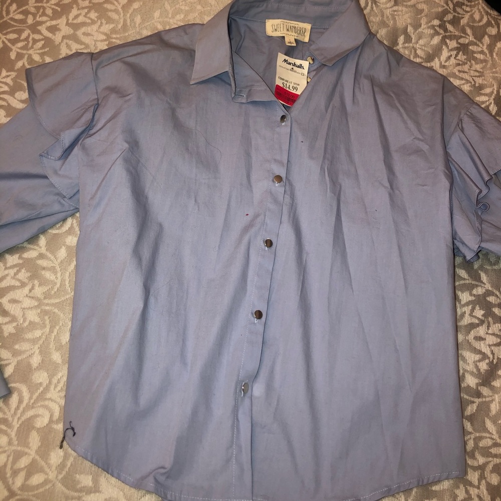 Long sleeve light blue blouse